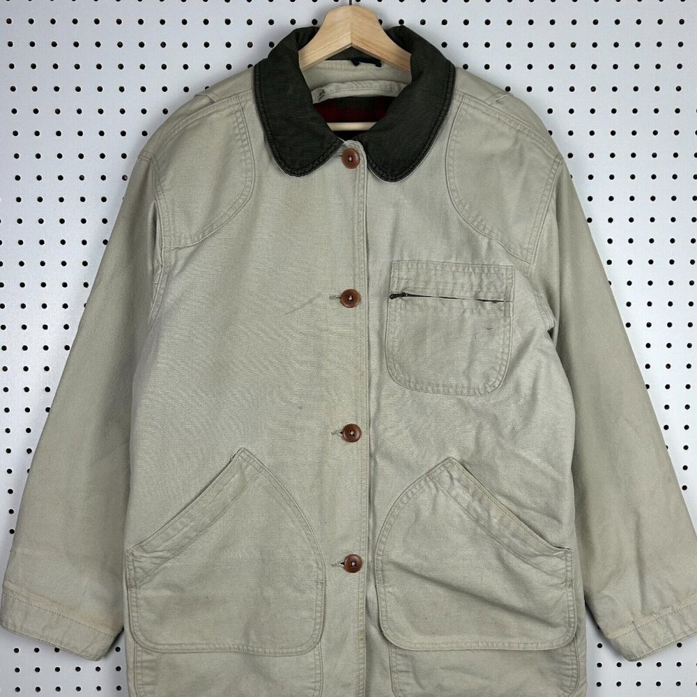 LL Bean 70s Chore Jacket Women Medium Beige Tan Lined Wool Vintage Barn Coat